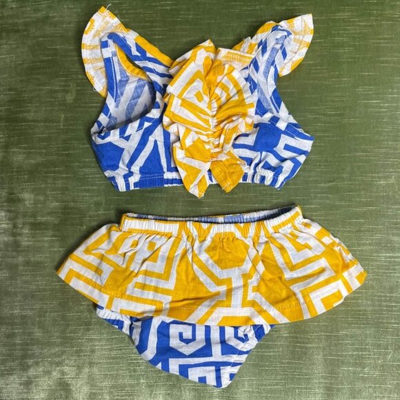Mud Pie 2 Piece Greek Key Sun Suit 2 Piece Infant Girl Size 9-12 Month - Picture 2 of 3